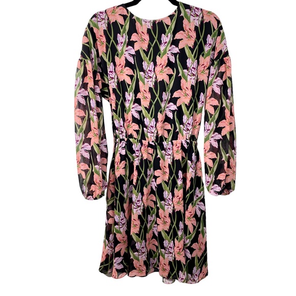 Anthropologie Aryessa Trellis Floral Wrap Dress Balloon Sleeve Small Black Pink - Picture 4 of 15